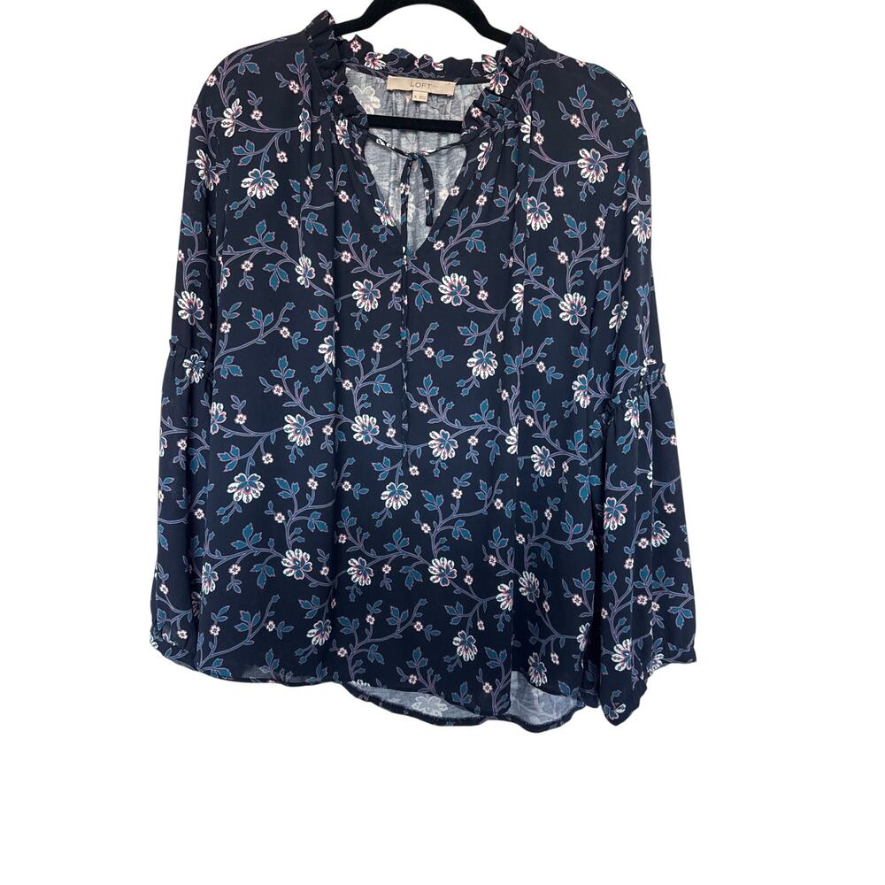 Loft Floral Print Tie Neck Blouse, XL